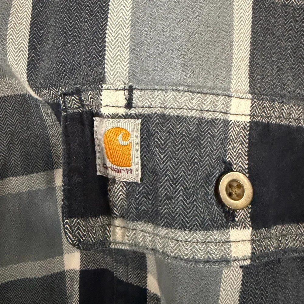 Carhartt Original Fit Plaid Button-Up Shirt | Navy White | 4XL - Picture 2 of 6